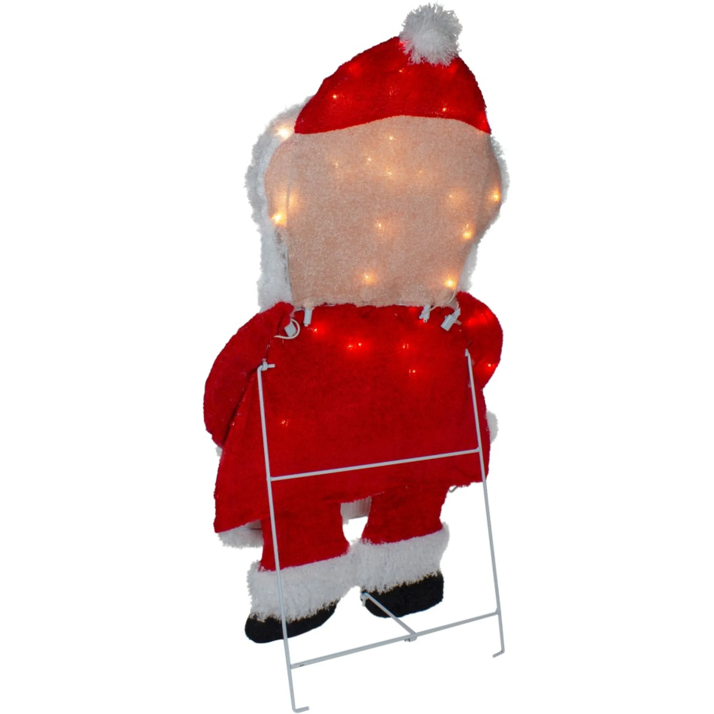 32-Inch Lighted Chenille Santa With Lights Outdoor Christmas Decoration