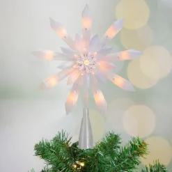 9-Inch Lighted White Snowflake Christmas Tree Topper - Clear Lights