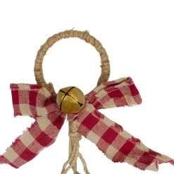 15-Inch Pine And Gold Jingle Bell Christmas Door Hanger With Plaid Bow