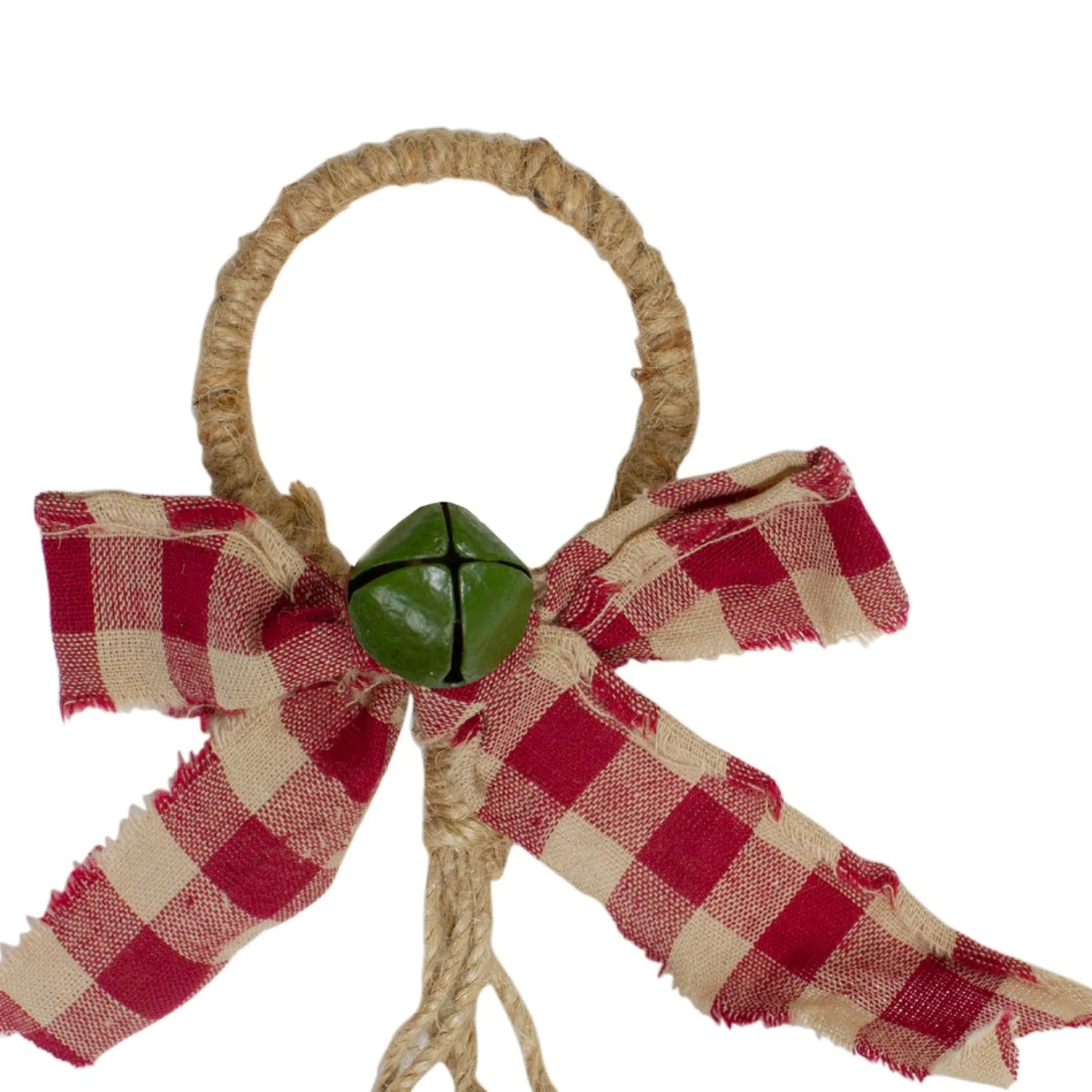 15-Inch Pine And Green Jingle Bell Christmas Door Hanger With Plaid Bow
