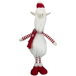 26-Inch Plush Red And White Standing Llama Table Top Christmas Decoration
