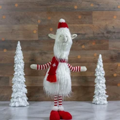 26-Inch Plush Red And White Standing Llama Table Top Christmas Decoration