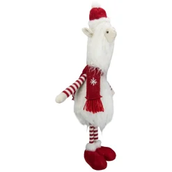 26-Inch Plush Red And White Standing Llama Table Top Christmas Decoration