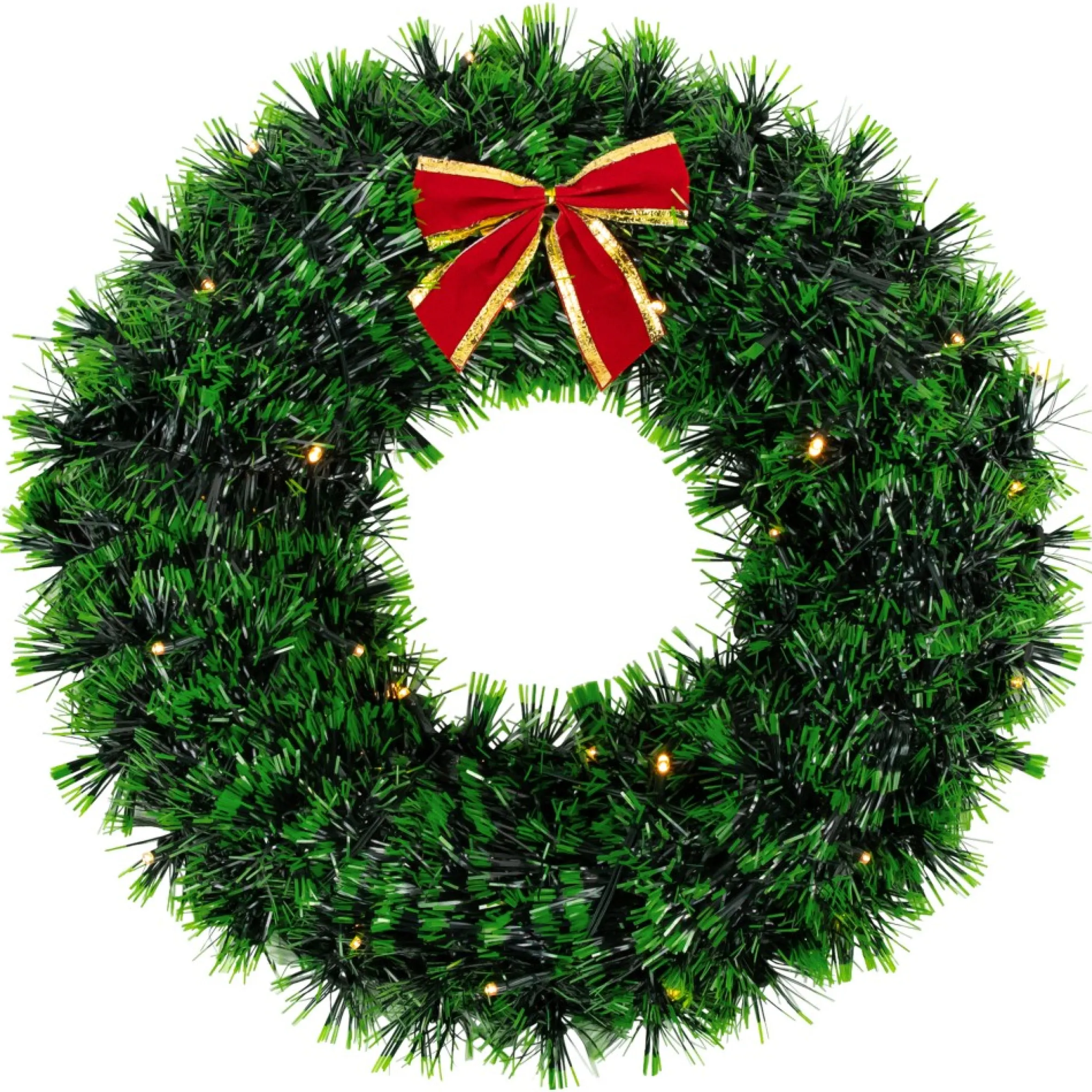 17-Inch Pre-Lit Green Tinsel Artificial Christmas Wreath With Bow - Clear Led Lights