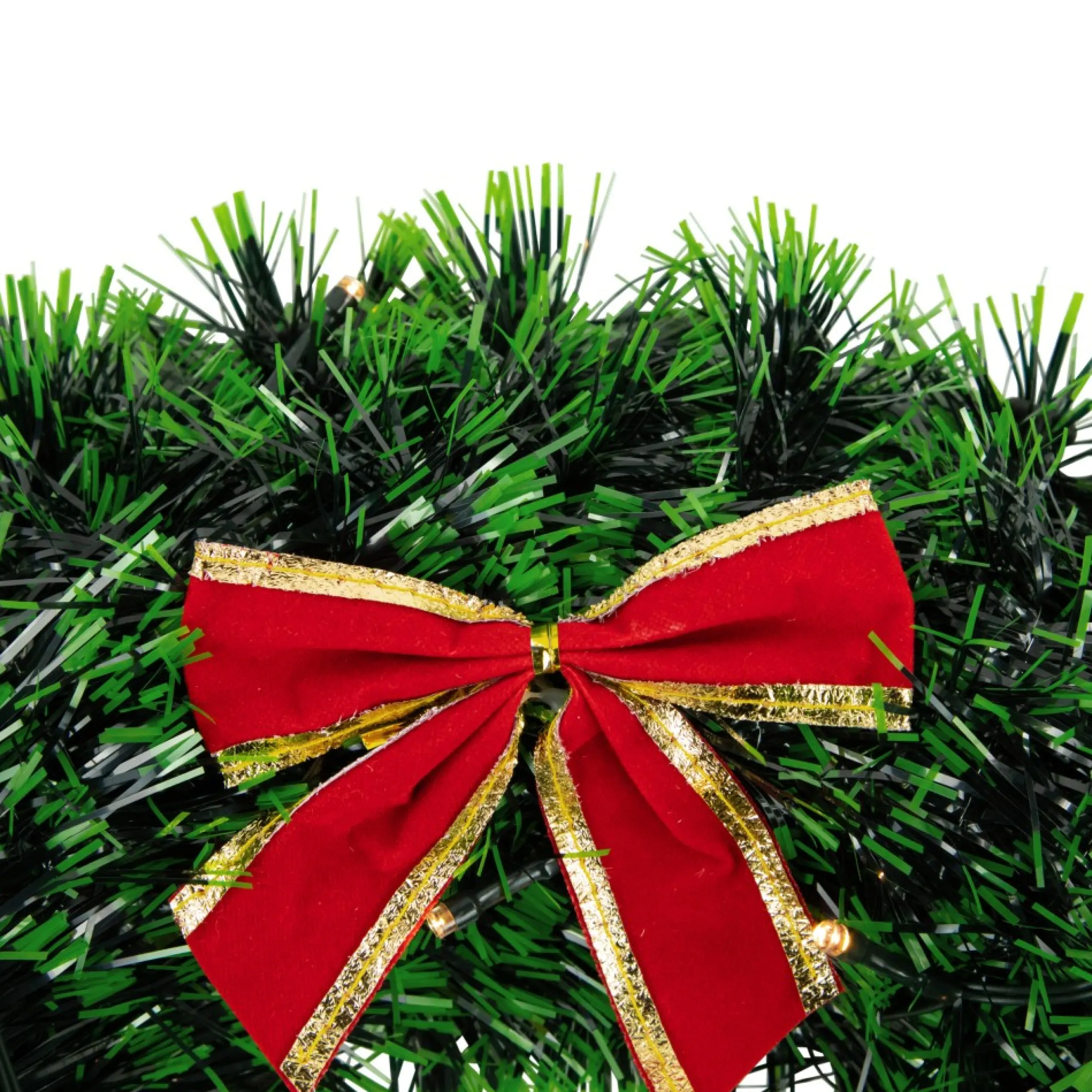 17-Inch Pre-Lit Green Tinsel Artificial Christmas Wreath With Bow - Clear Led Lights