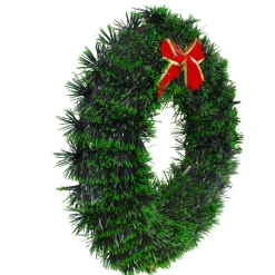 17-Inch Pre-Lit Green Tinsel Artificial Christmas Wreath With Bow - Clear Led Lights