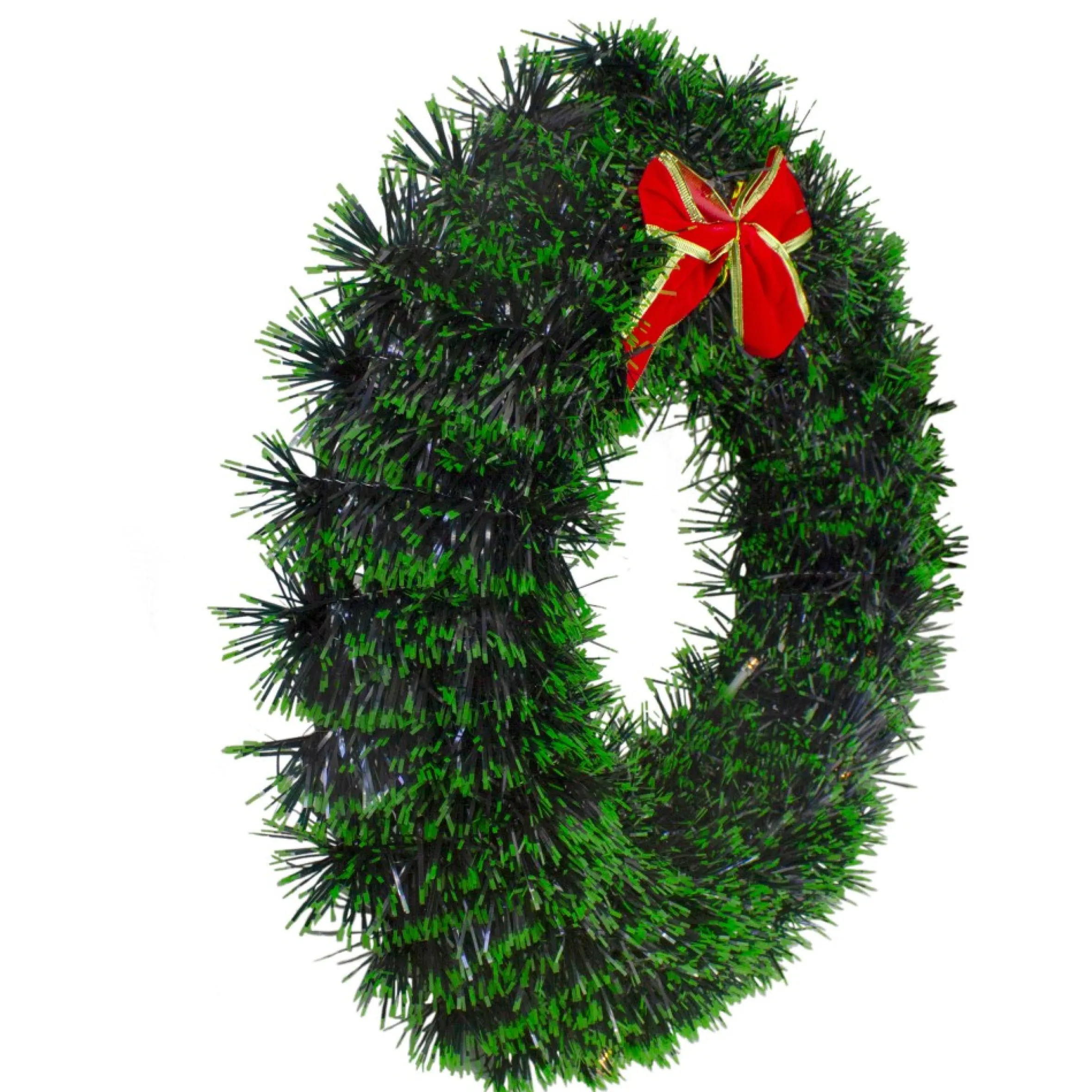 17-Inch Pre-Lit Green Tinsel Artificial Christmas Wreath With Bow - Clear Led Lights