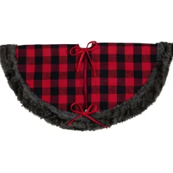 48-Inch Red And Black Christmas Tree Skirt With Burlap Snowflake