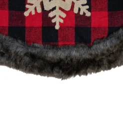 48-Inch Red And Black Christmas Tree Skirt With Burlap Snowflake