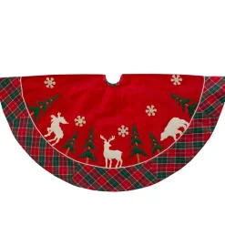 48-Inch Red And Green Velvet Plaid Christmas Tree Skirt