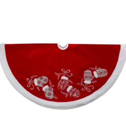 48-Inch Red And White Embroidered Winter Mittens Christmas Tree Skirt