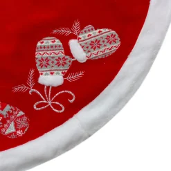 48-Inch Red And White Embroidered Winter Mittens Christmas Tree Skirt