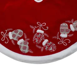 48-Inch Red And White Embroidered Winter Mittens Christmas Tree Skirt