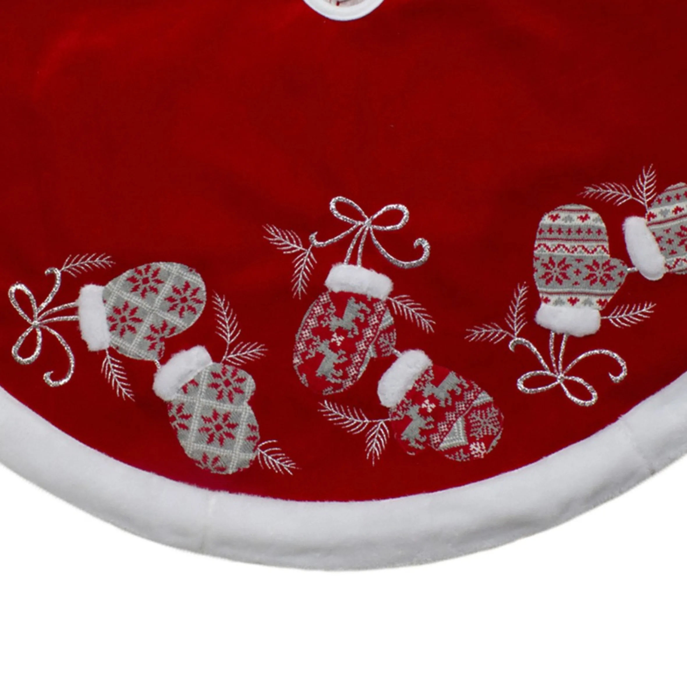 48-Inch Red And White Embroidered Winter Mittens Christmas Tree Skirt