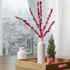 25-Inch Red Berries Artificial Christmas Twig Branch Spray