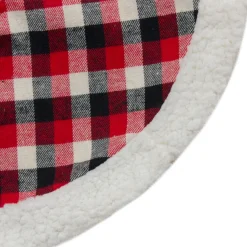 20-Inch Red, Black, And Ivory Plaid Mini Christmas Tree Skirt With High Pile Fleece Trim
