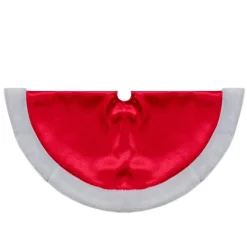 20-Inch Red Satin Mini Christmas Tree Skirt With A White Faux Fur Trim