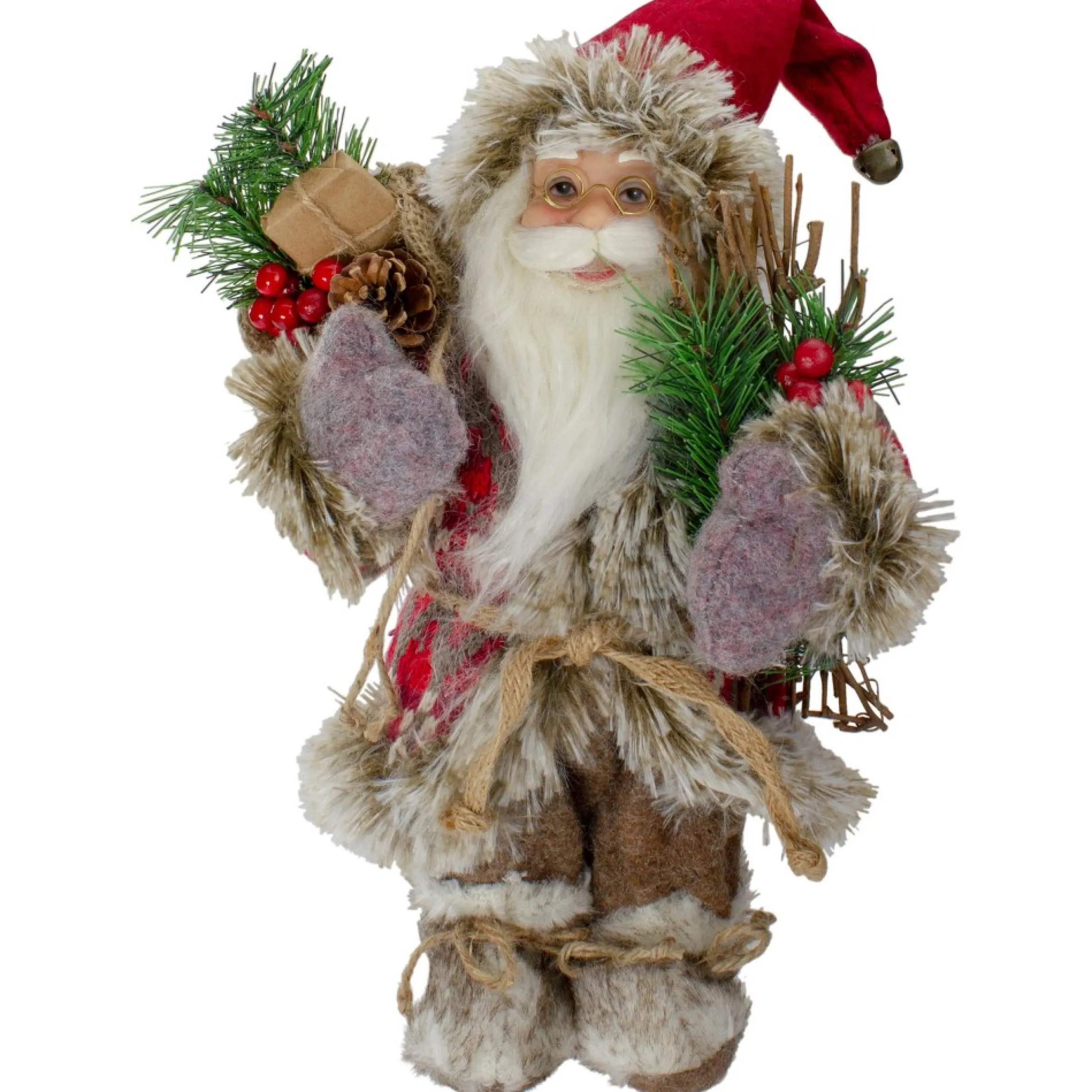 12-Inch Standing Outdoor Santa Christmas Figure With Fur Boots And Presents