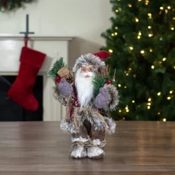 12-Inch Standing Outdoor Santa Christmas Figure With Fur Boots And Presents