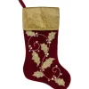 20.5-Inch Velvet Gold And Maroon Etched Cuff Christmas Stocking