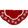 48-Inch Velvet Red And White Snowflake Scallop Christmas Tree Skirt