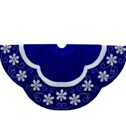 48-Inch Velvet Royal Blue And White Snowflake Christmas Tree Skirt