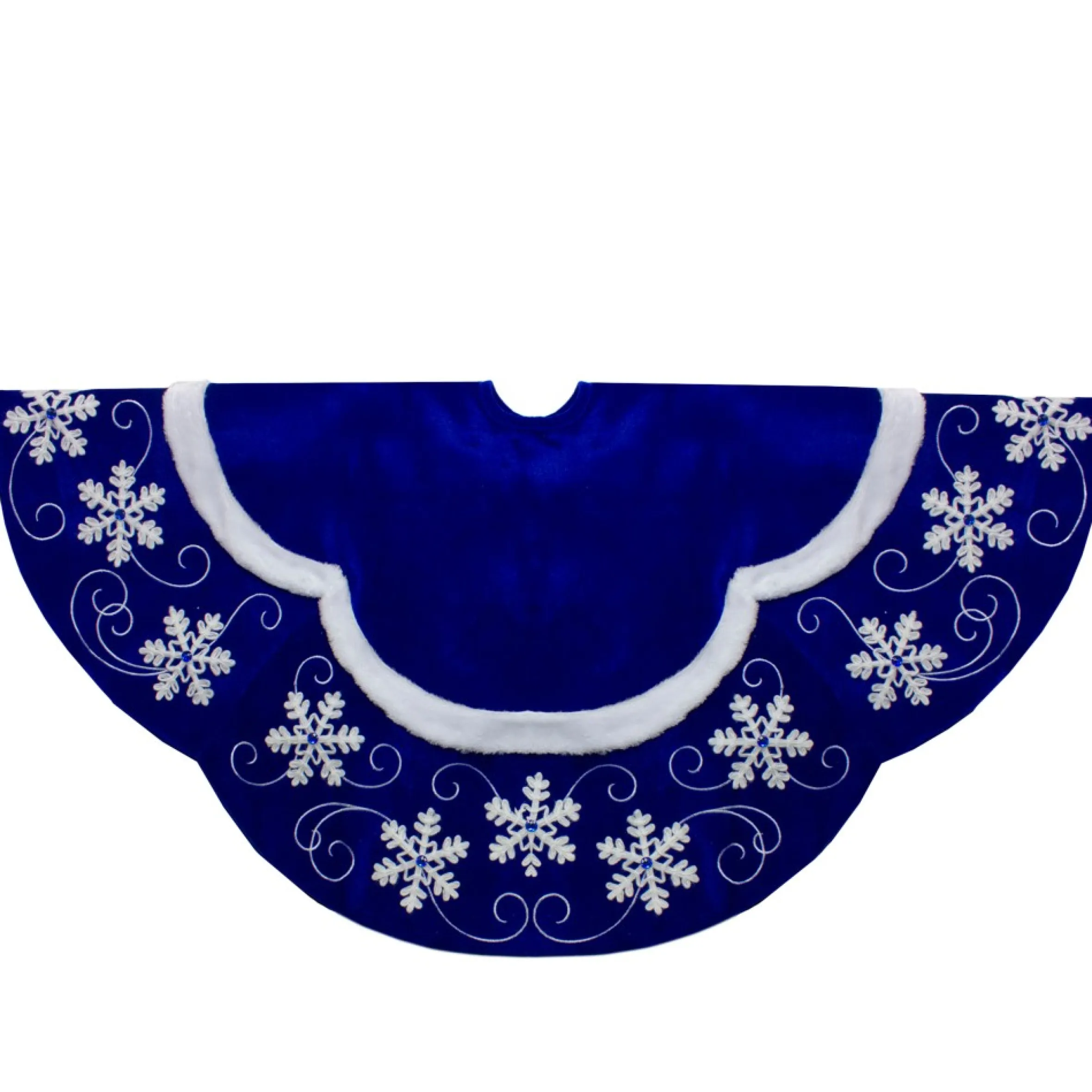 48-Inch Velvet Royal Blue And White Snowflake Christmas Tree Skirt