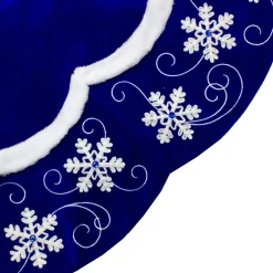 48-Inch Velvet Royal Blue And White Snowflake Christmas Tree Skirt