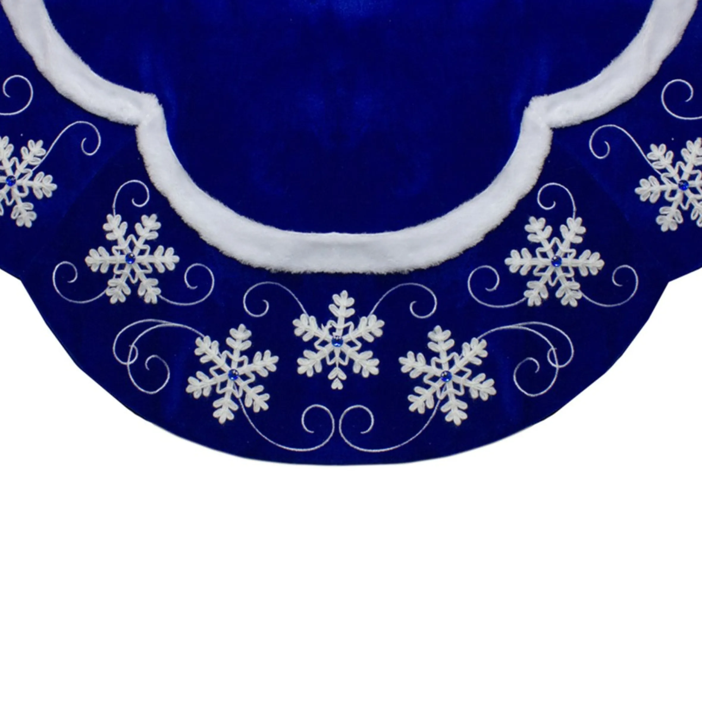 48-Inch Velvet Royal Blue And White Snowflake Christmas Tree Skirt