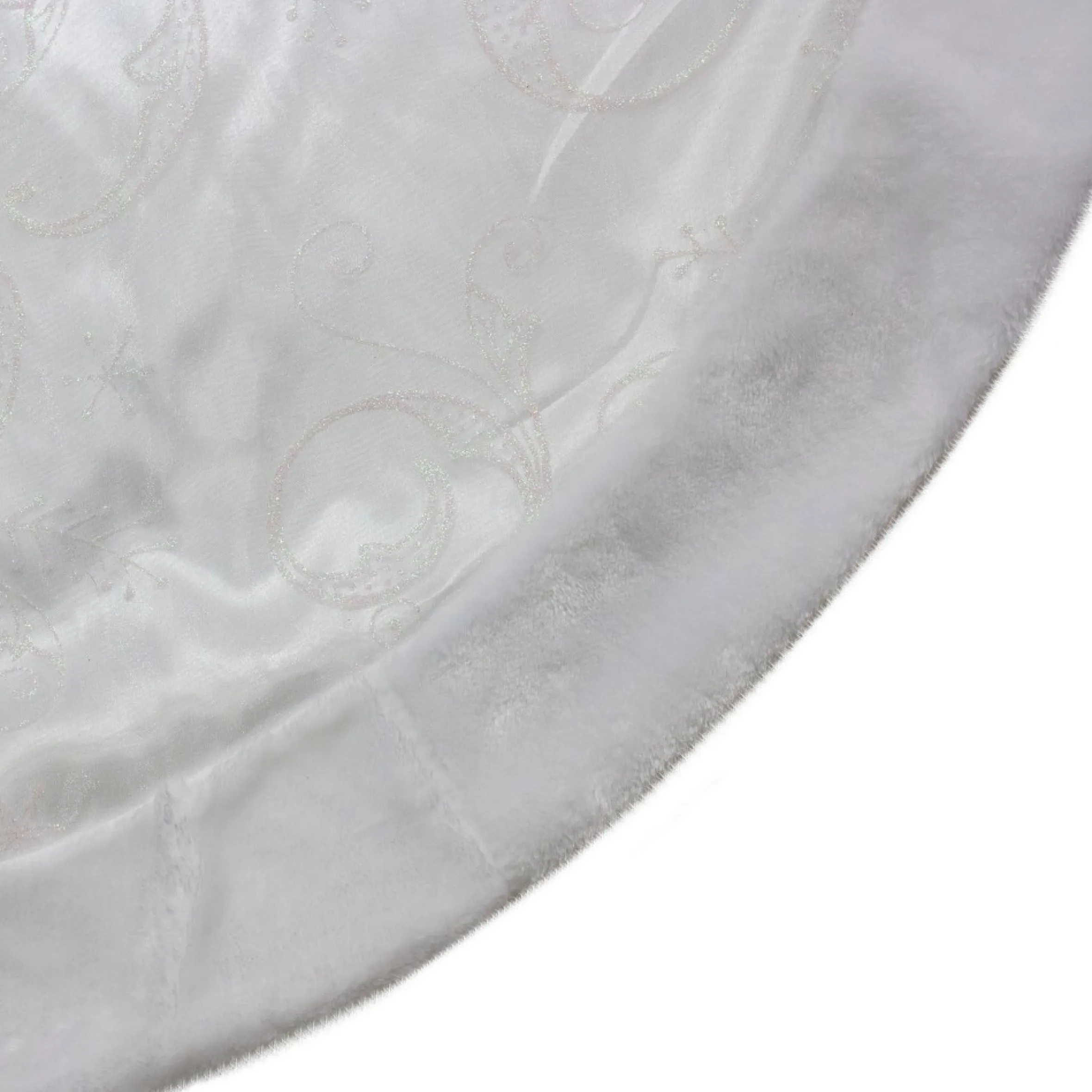 48-Inch White Sheer Organza With Faux Fur Trim Christmas Tree Skirt