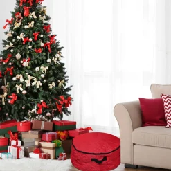 2-In-1 Quilted Red Zip Up Christmas Garland And Wreath Storage Bag 36"