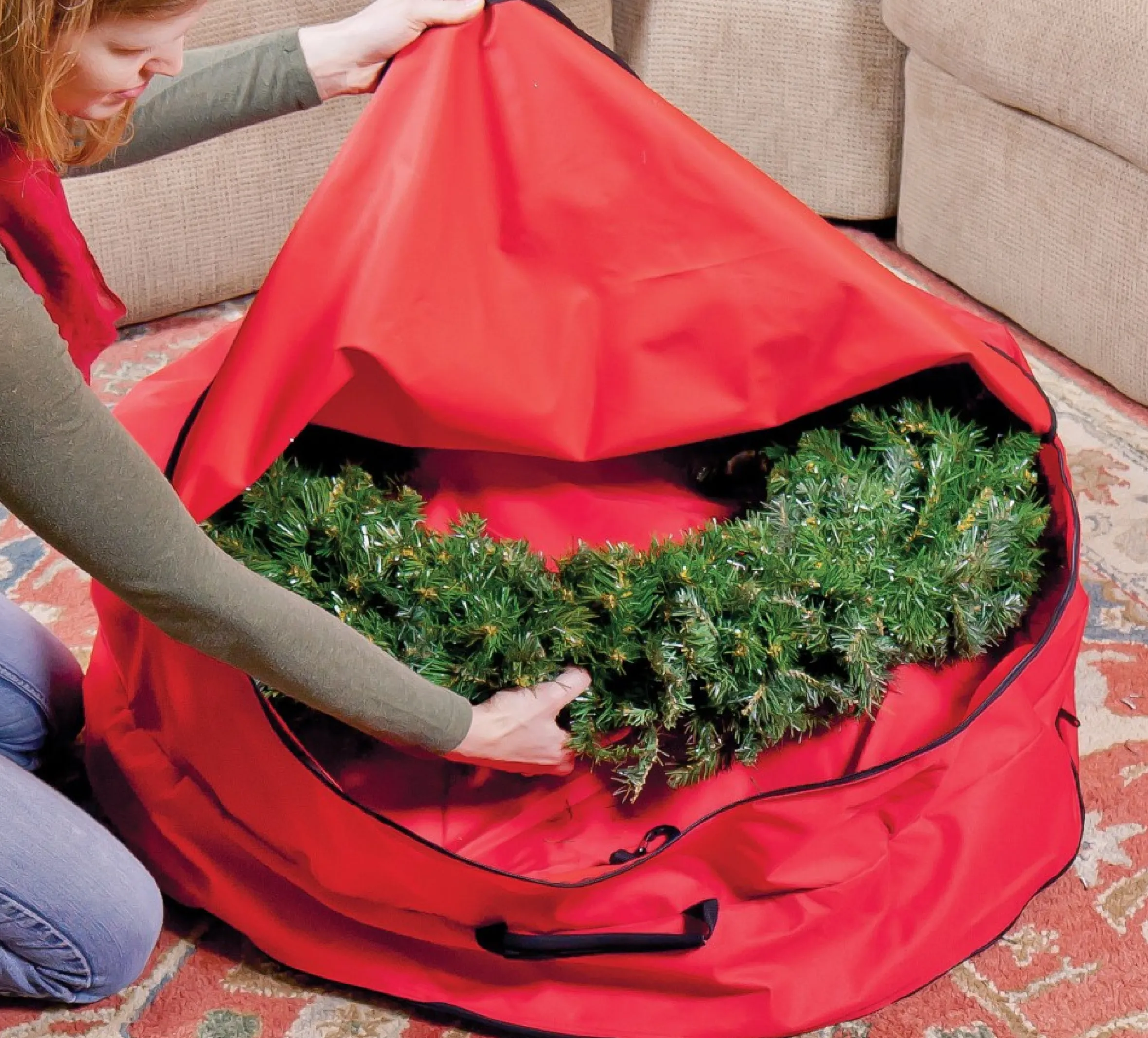 2 In 1 Red Zip Up Christmas Garland And Wreath Storage Bag