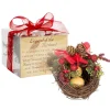 4.75" Inspirational Holly And Pinecone Christmas Bird Nest Decoration