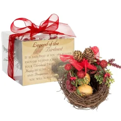 4.75" Inspirational Holly And Pinecone Christmas Bird Nest Decoration