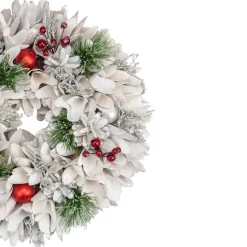 14In White Wooden Flower And Pinecone Christmas Wreath