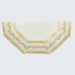 54" Ivory And Gold Color Pinecone Printed Decorative Border Christmas Tree Skirt