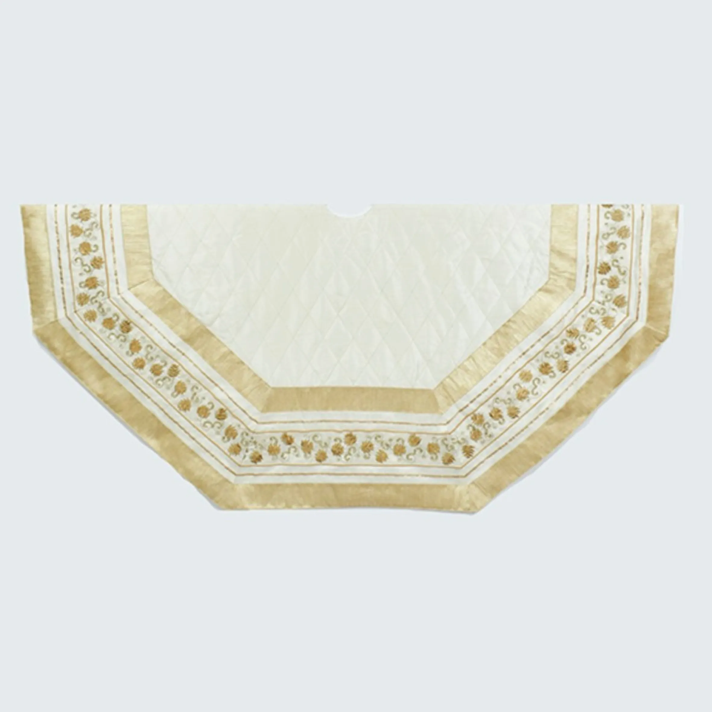 54" Ivory And Gold Color Pinecone Printed Decorative Border Christmas Tree Skirt