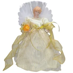 12" Ivory And Gold Lighted Angel Christmas Tree Topper - Clear Lights