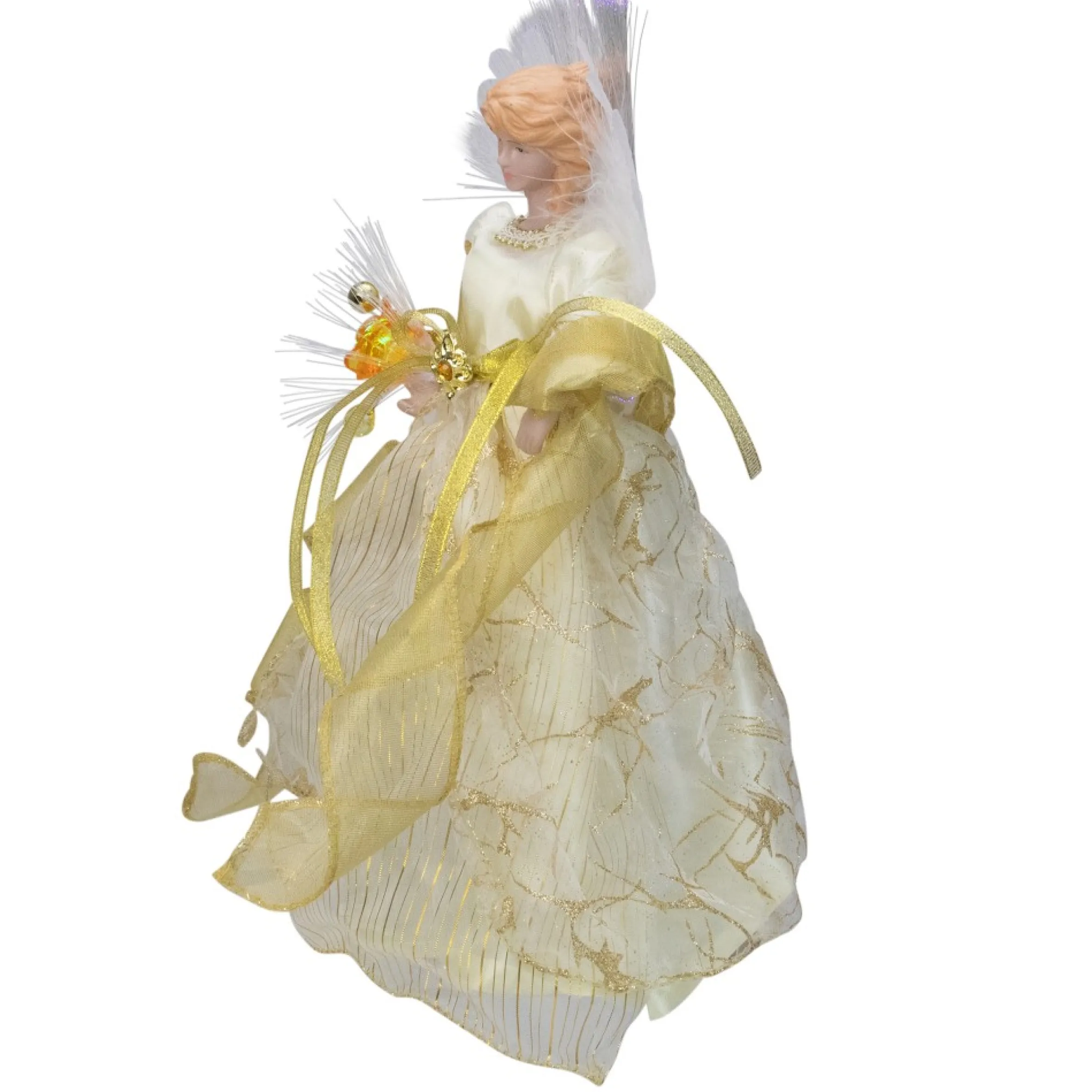 12" Ivory And Gold Lighted Angel Christmas Tree Topper - Clear Lights
