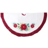 48" Ivory And Red Poinsettia Christmas Tree Skirt With Beads