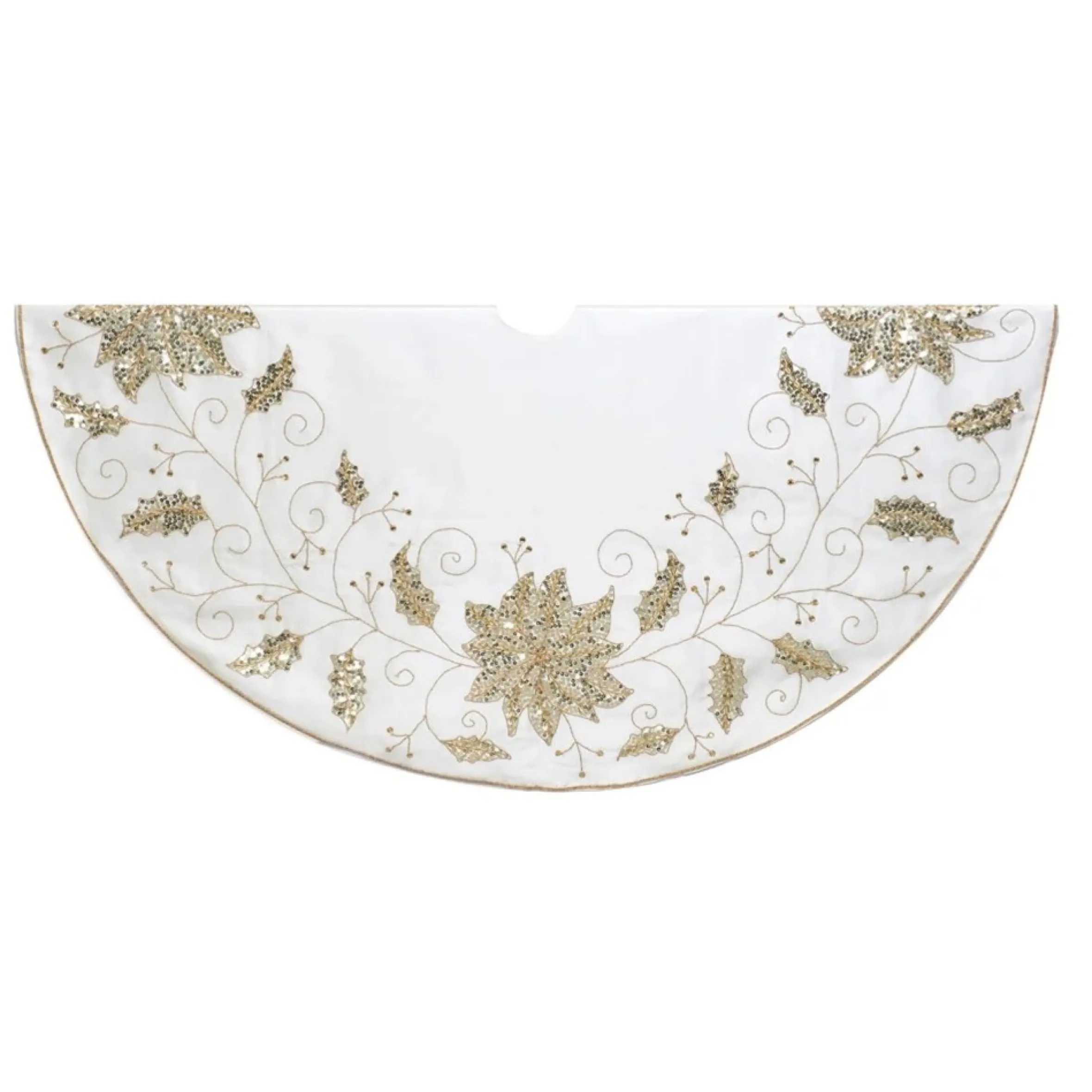 54" Ivory And White With Embroidered Snowflake Design Christmas Tree Skirt