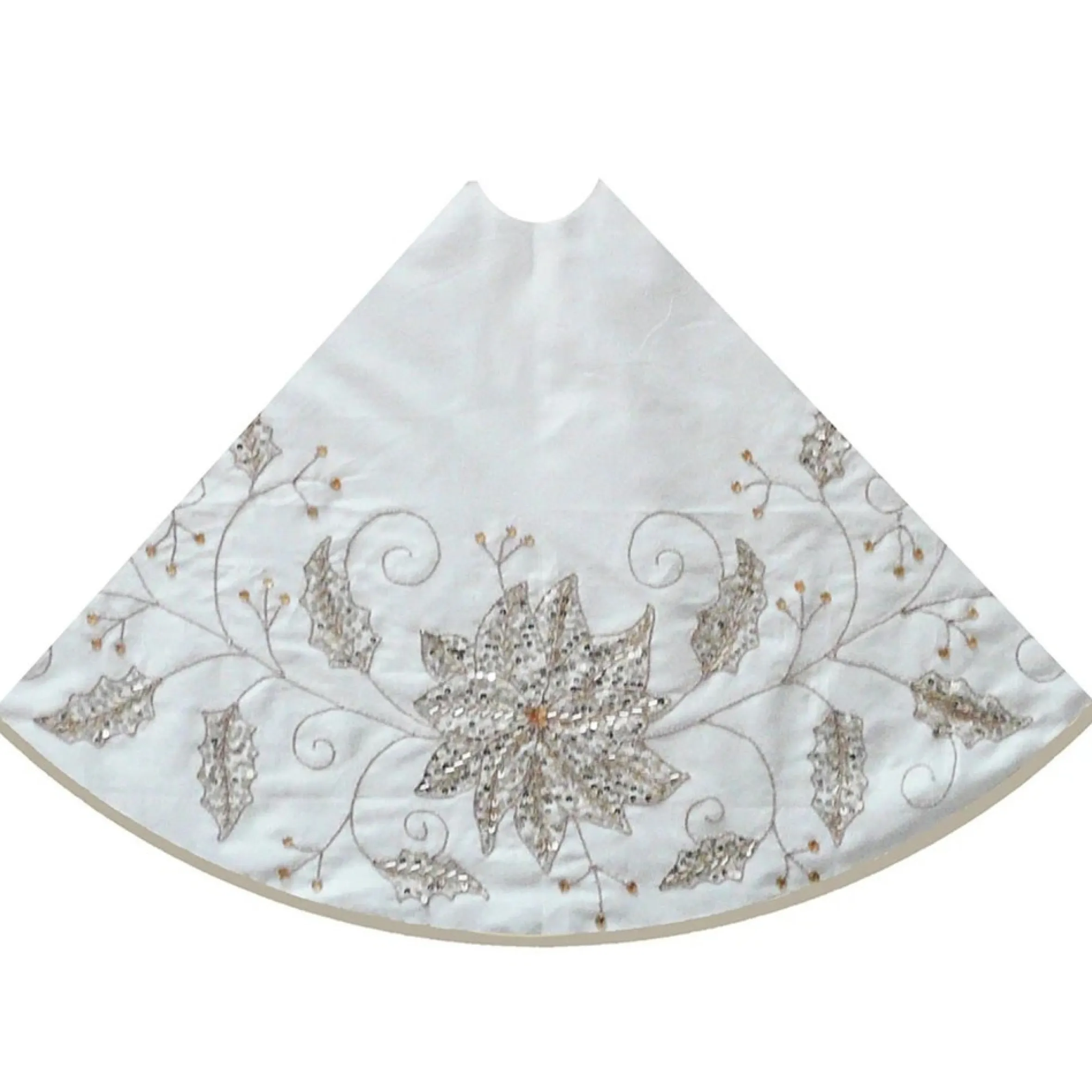 54" Ivory And White With Embroidered Snowflake Design Christmas Tree Skirt