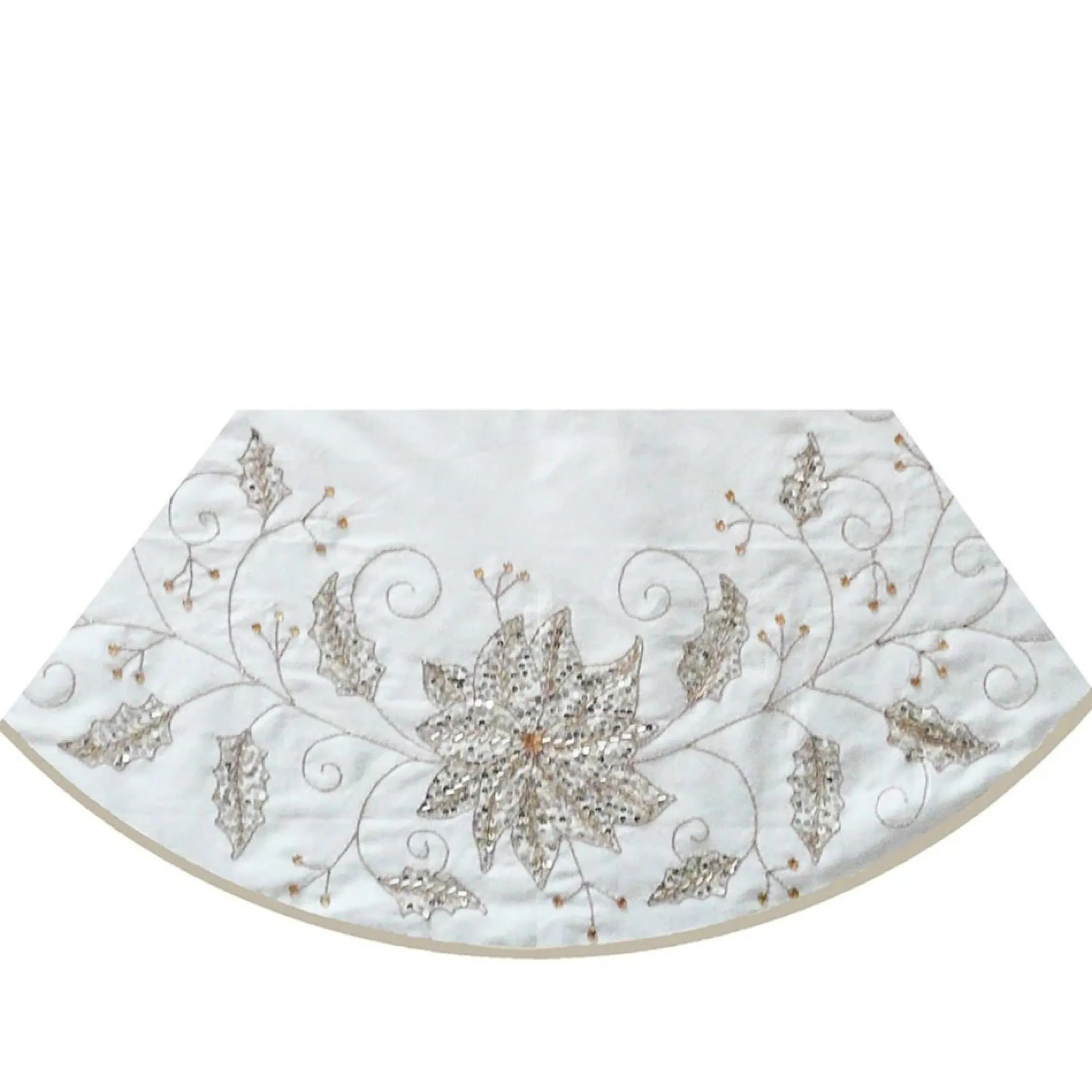 54" Ivory And White With Embroidered Snowflake Design Christmas Tree Skirt