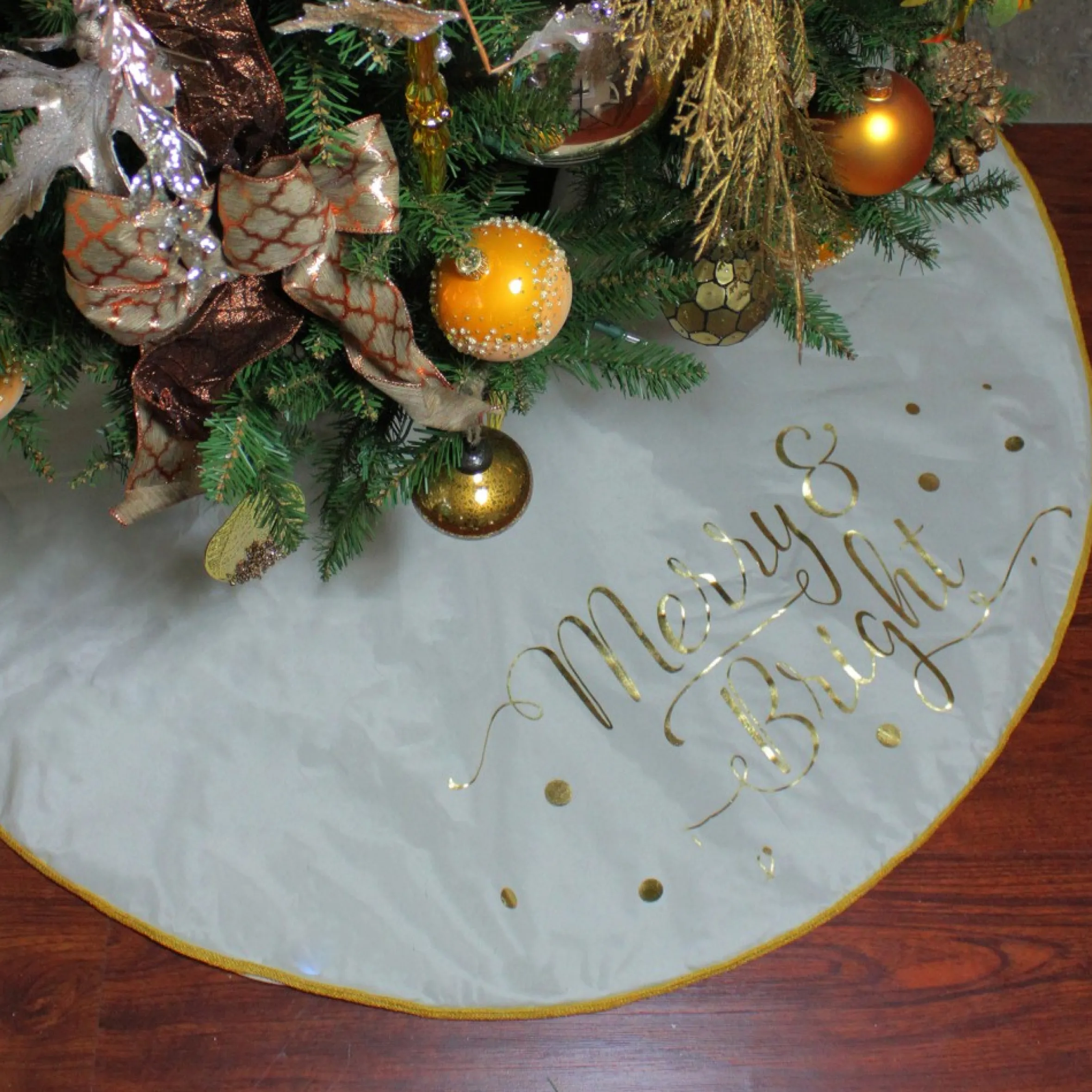 48" Ivory White Merry And Bright Christmas Tree Skirt