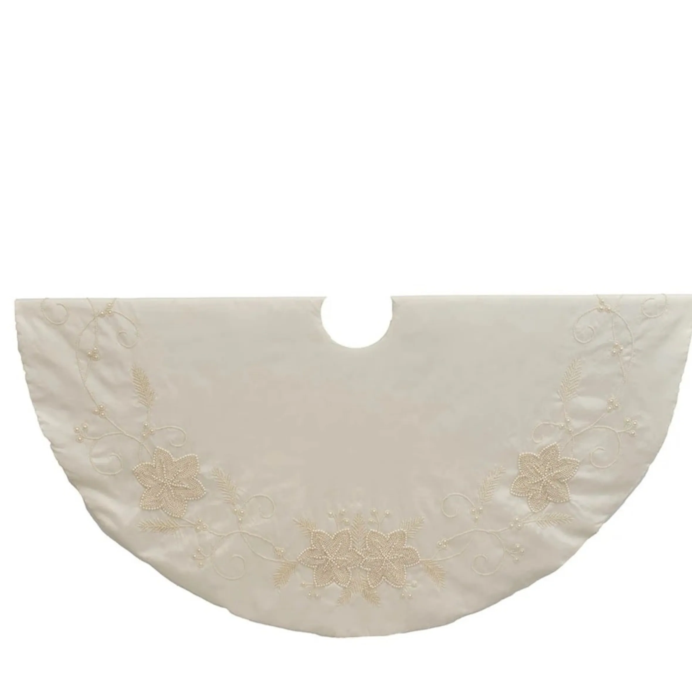 54" Ivory With Pearl Beads Christmas Tree Skirt