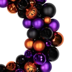 Jack-O-Lantern Shatterproof Ball Ornament Halloween Wreath - 24-Inch, Unlit
