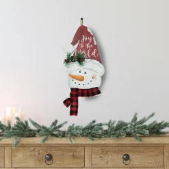 16.5" Joy To The World Snowman In Santa Hat Christmas Wall Decoration