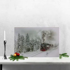Large Fiber Optic And Led Lighted Winter Woods With Train Canvas Wall Art 23.5" X 15.5"