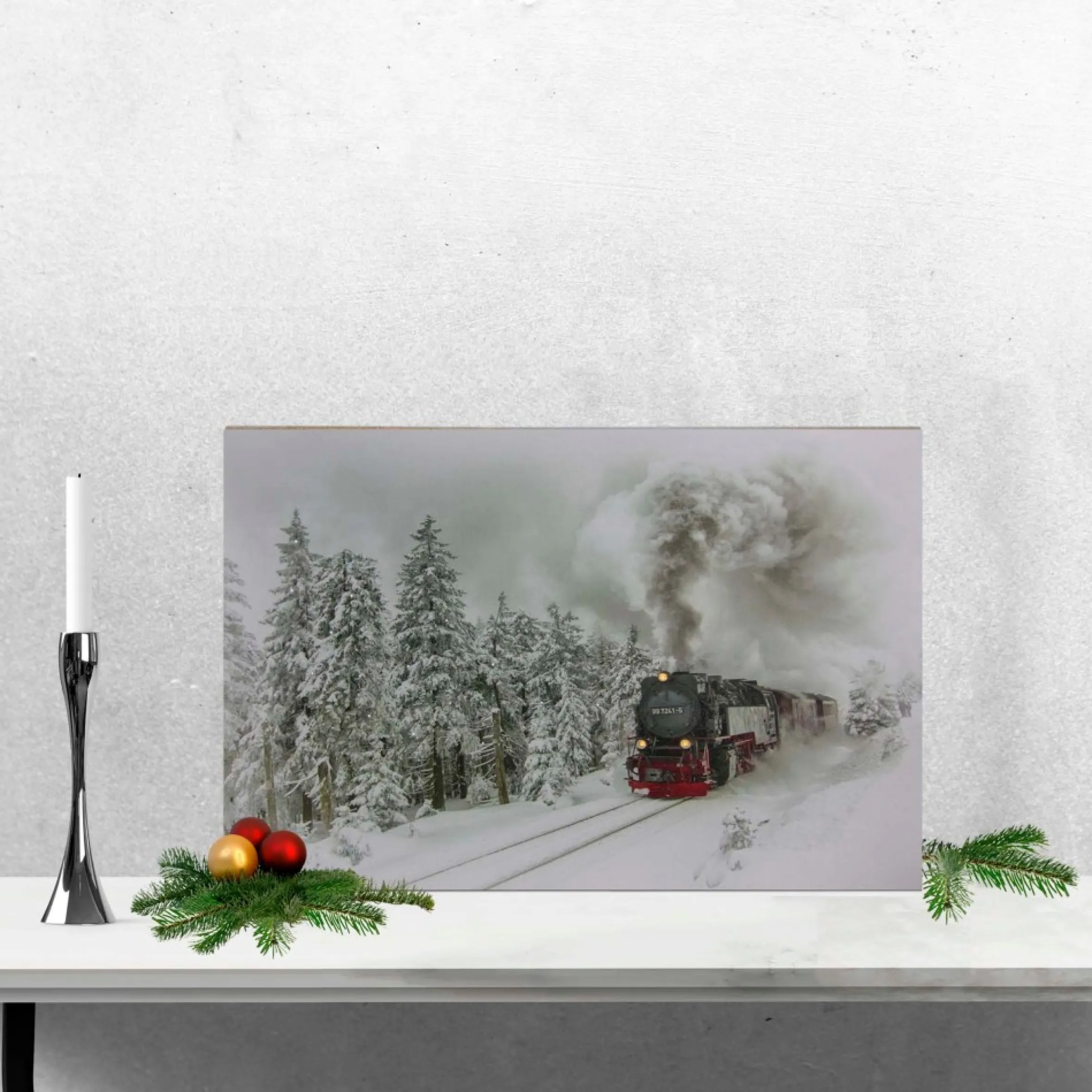 Large Fiber Optic And Led Lighted Winter Woods With Train Canvas Wall Art 23.5" X 15.5"