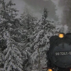 Large Fiber Optic And Led Lighted Winter Woods With Train Canvas Wall Art 23.5
